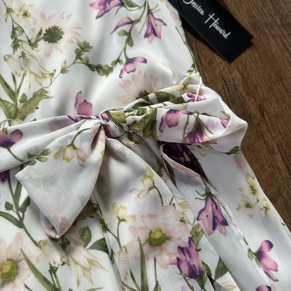 Women's Jessica Howard White Purple Floral High Low Dress Size 6 - Picture 11 of 14